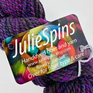 Julie Spins Yarn Handpainted Aran Wool Falkland Combed Top BLACK ORCHID 6oz